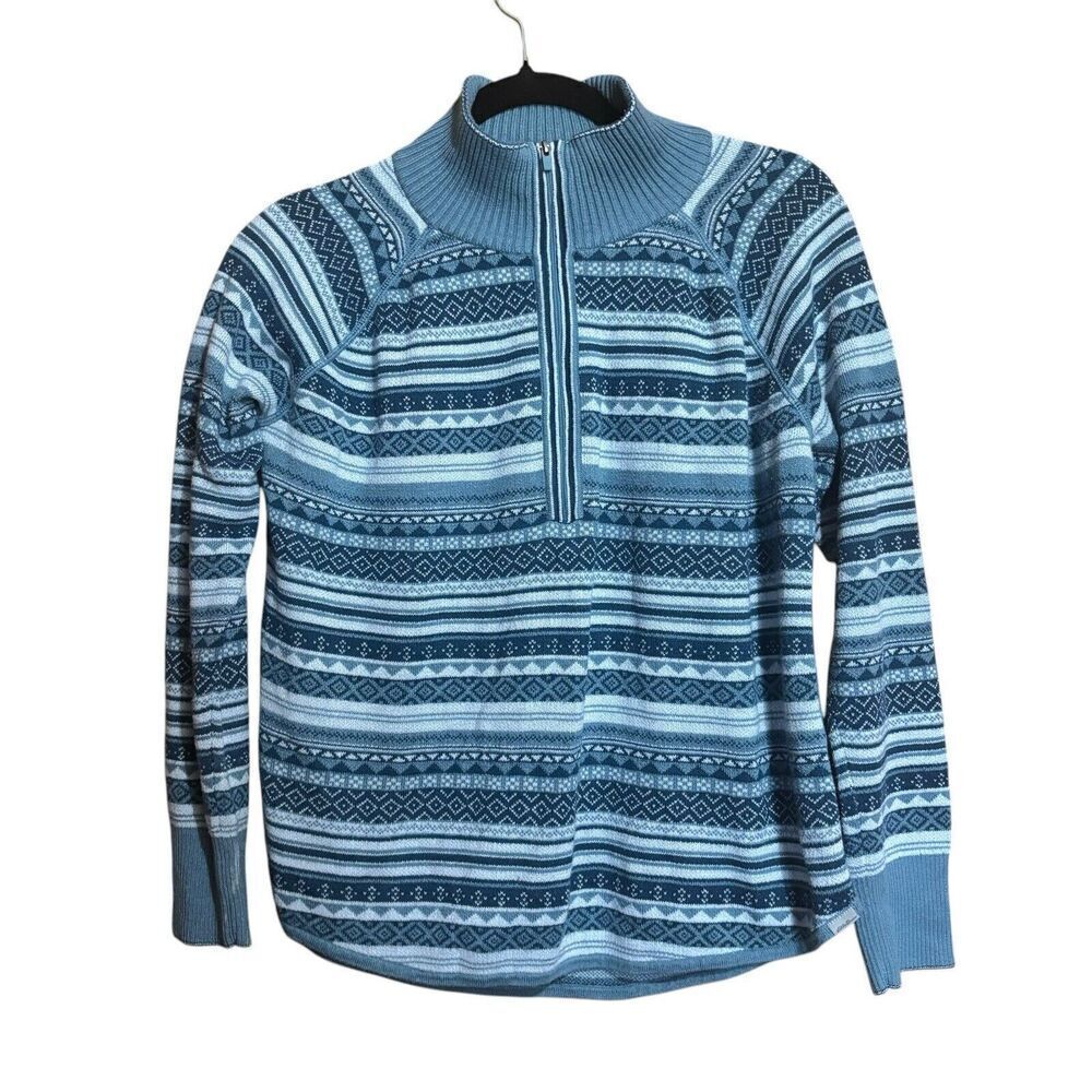 Eddie Bauer Sweatshirt Womens Large Multicolor Stripe Stretch 1/4 Zip Blouse